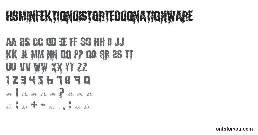A fonte HbmInfektionDistortedDonationware – alfabeto, números, caracteres especiais