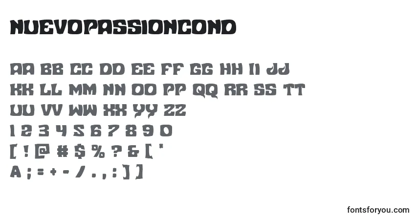 Шрифт Nuevopassioncond – алфавит, цифры, специальные символы