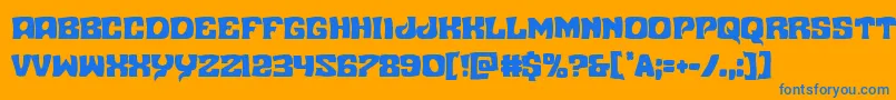 Nuevopassioncond-Schriftart – Blaue Schriften auf orangefarbenem Hintergrund
