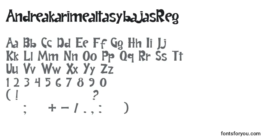 Schriftart AndreakarimealtasybajasReg – Alphabet, Zahlen, spezielle Symbole