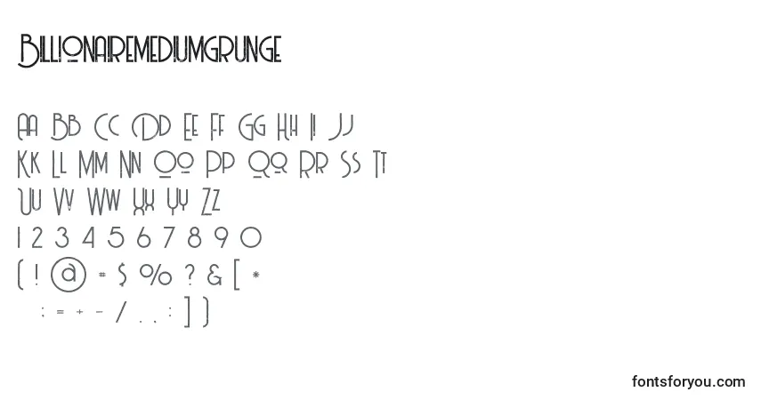 Schriftart Billionairemediumgrunge – Alphabet, Zahlen, spezielle Symbole