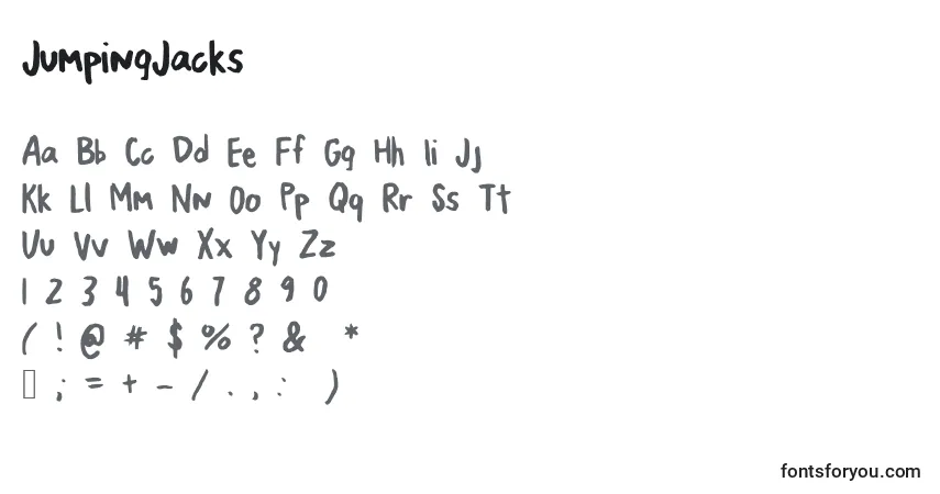 Schriftart JumpingJacks – Alphabet, Zahlen, spezielle Symbole