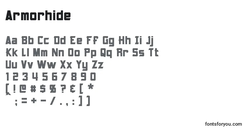 A fonte Armorhide – alfabeto, números, caracteres especiais