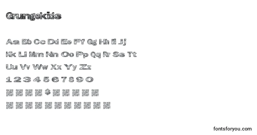 Шрифт Grungekids – алфавит, цифры, специальные символы