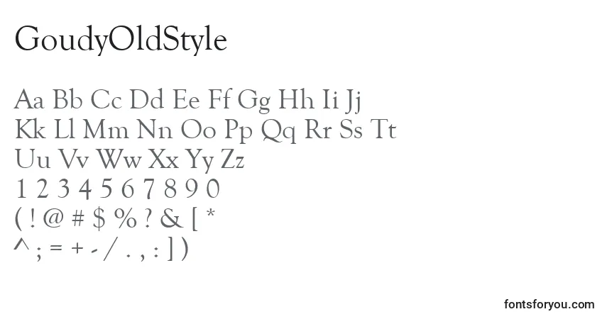 Czcionka GoudyOldStyle – alfabet, cyfry, specjalne znaki