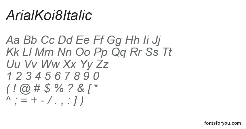 A fonte ArialKoi8Italic – alfabeto, números, caracteres especiais