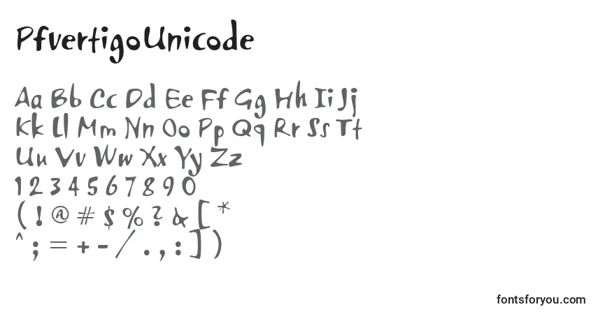 Czcionka PfvertigoUnicode – alfabet, cyfry, specjalne znaki