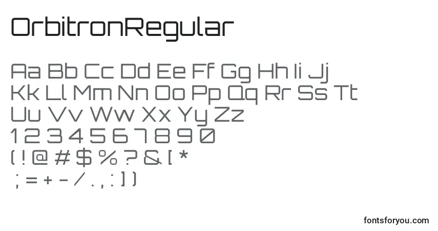 Шрифт OrbitronRegular – алфавит, цифры, специальные символы