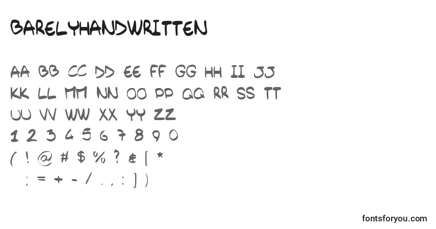 BarelyHandwritten Font – alphabet, numbers, special characters