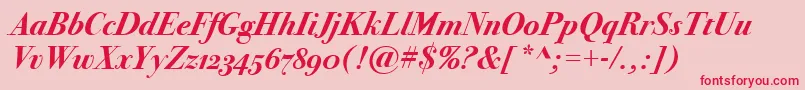 BodoniSvtytwoOsItcTtBoldit Font – Red Fonts on Pink Background