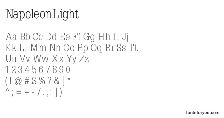 Czcionka NapoleonLight – alfabet, cyfry, specjalne znaki