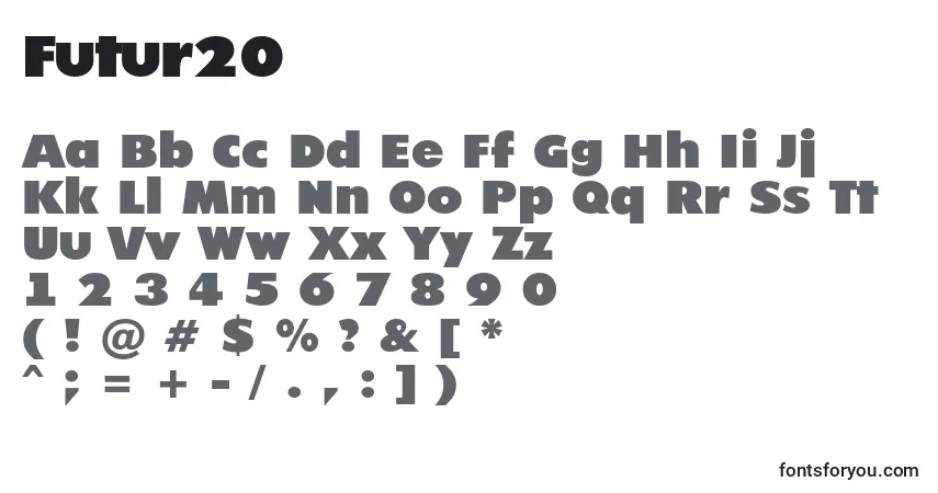 Czcionka Futur20 – alfabet, cyfry, specjalne znaki