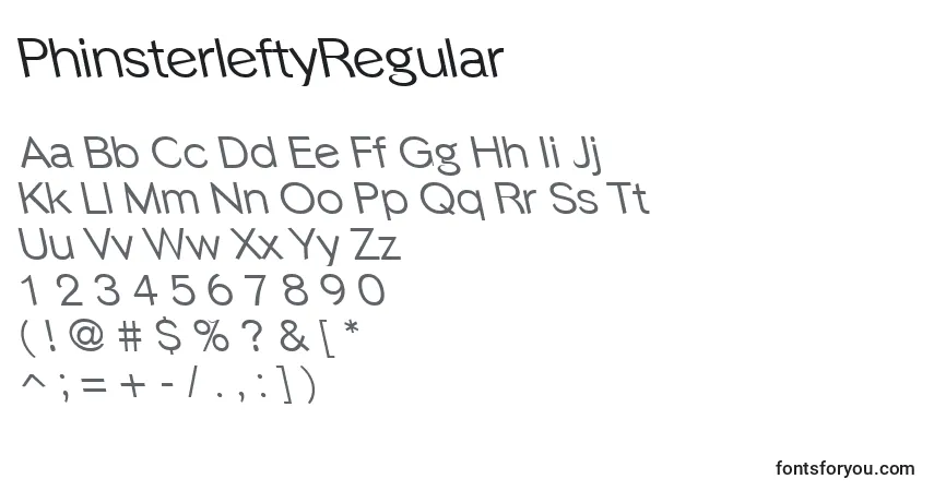 Шрифт PhinsterleftyRegular – алфавит, цифры, специальные символы
