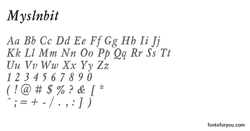 Schriftart Myslnbit – Alphabet, Zahlen, spezielle Symbole