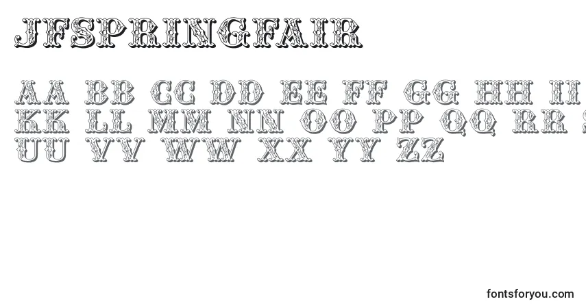 Czcionka Jfspringfair – alfabet, cyfry, specjalne znaki