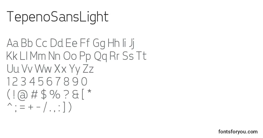 characters of tepenosanslight font, letter of tepenosanslight font, alphabet of  tepenosanslight font