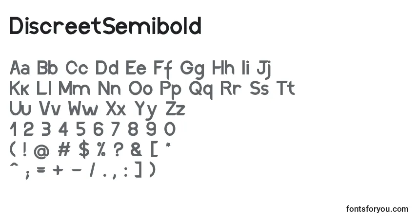 A fonte DiscreetSemibold – alfabeto, números, caracteres especiais