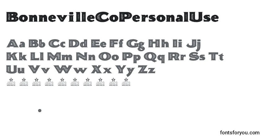 A fonte BonnevilleCoPersonalUse – alfabeto, números, caracteres especiais