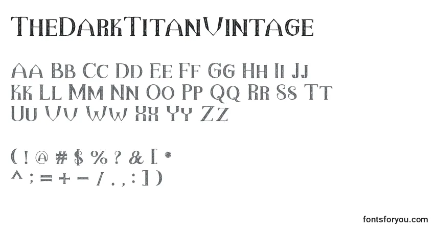 Czcionka TheDarkTitanVintage – alfabet, cyfry, specjalne znaki