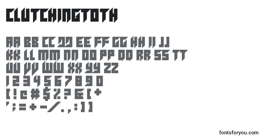A fonte ClutchingToth – alfabeto, números, caracteres especiais