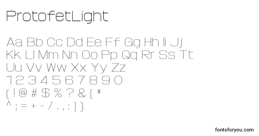 A fonte ProtofetLight – alfabeto, números, caracteres especiais