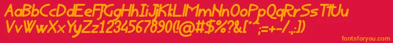 RondouillardGrasItalique-Schriftart – Orangefarbene Schriften auf rotem Hintergrund