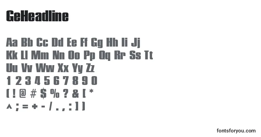 A fonte GeHeadline – alfabeto, números, caracteres especiais