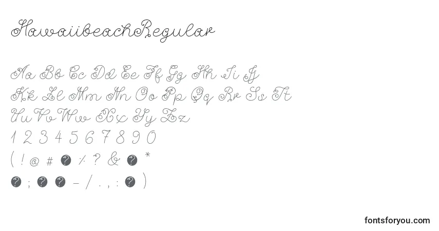 Czcionka HawaiibeachRegular (68921) – alfabet, cyfry, specjalne znaki
