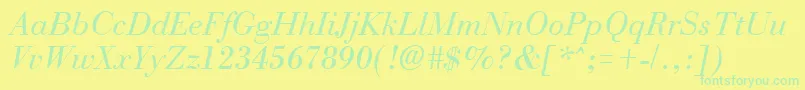 Fonte NecItalicLite – fontes verdes em um fundo amarelo