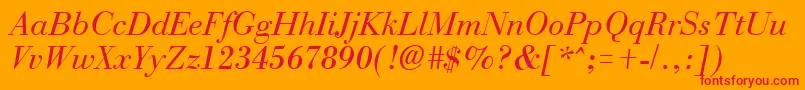 NecItalicLite-Schriftart – Rote Schriften auf orangefarbenem Hintergrund