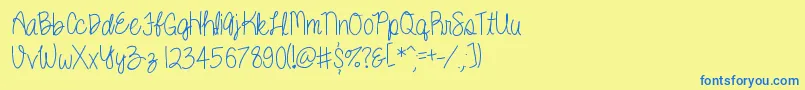 フォントKenzie – 青い文字が黄色の背景にあります。