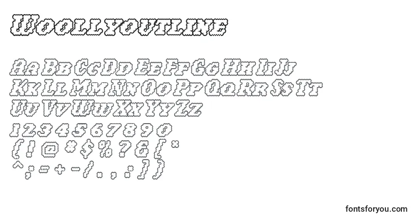 A fonte Woollyoutline – alfabeto, números, caracteres especiais