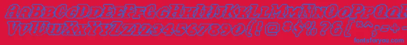 フォントWoollyoutline – 赤い背景に青い文字