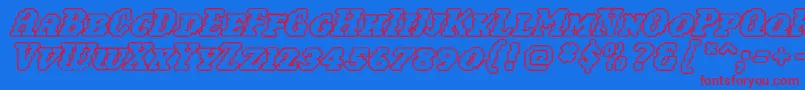 Woollyoutline-Schriftart – Rote Schriften auf blauem Hintergrund