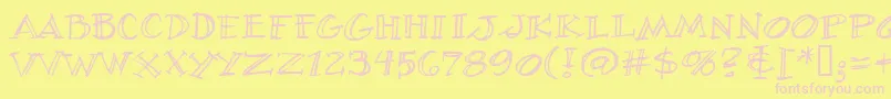 VillageIdiotBb-fontti – vaaleanpunaiset fontit keltaisella taustalla
