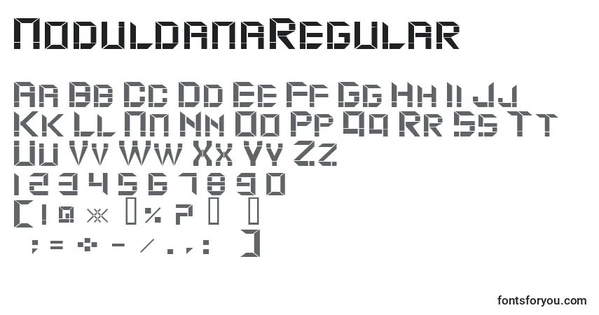A fonte ModuldamaRegular – alfabeto, números, caracteres especiais