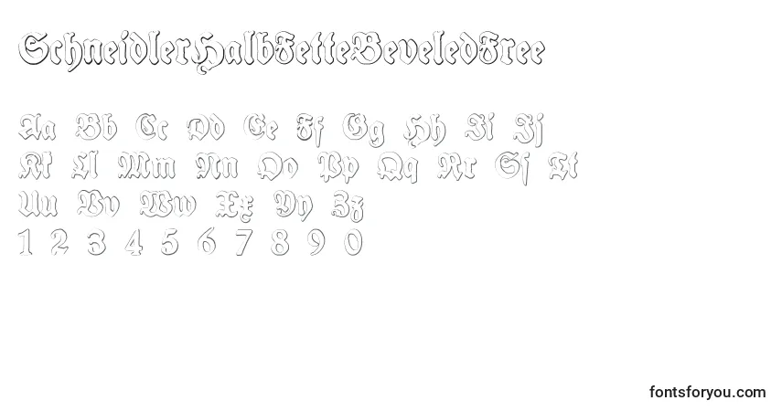 Czcionka SchneidlerHalbFetteBeveledFree – alfabet, cyfry, specjalne znaki