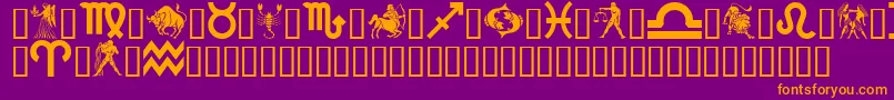 Gezodiac-Schriftart – Orangefarbene Schriften auf violettem Hintergrund