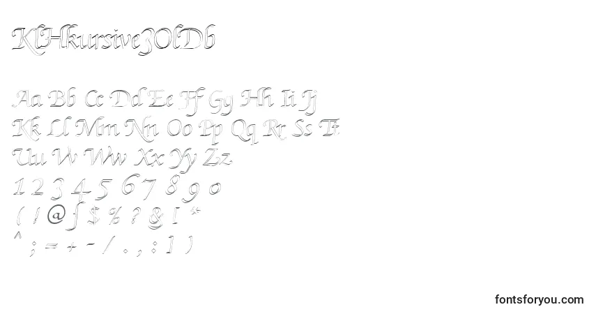 Czcionka KlHkursive3OlDb – alfabet, cyfry, specjalne znaki