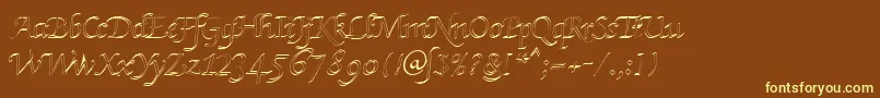 Fonte KlHkursive3OlDb – fontes amarelas em um fundo marrom