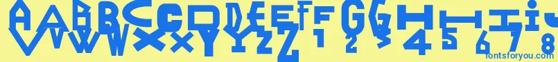 フォントRanyjulek – 青い文字が黄色の背景にあります。