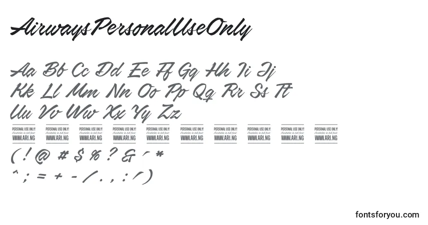 AirwaysPersonalUseOnly Font – alphabet, numbers, special characters