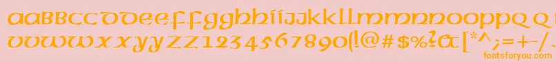 AmericanUncialNormal-Schriftart – Orangefarbene Schriften auf rosa Hintergrund