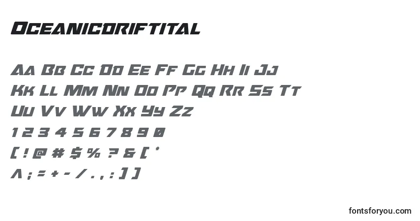 Schriftart Oceanicdriftital – Alphabet, Zahlen, spezielle Symbole