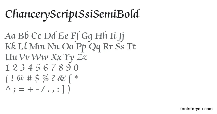 A fonte ChanceryScriptSsiSemiBold – alfabeto, números, caracteres especiais