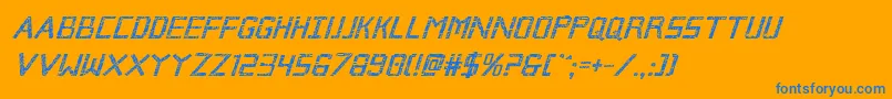 Weitere Informationen zur Brokencyborgboldital-Schriftart Brokencyborgboldital-Schriftart – Blaue Schriften auf orangefarbenem Hintergrund