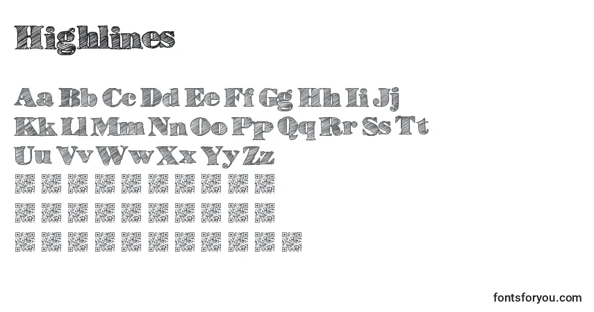 Highlinesフォント–アルファベット、数字、特殊文字