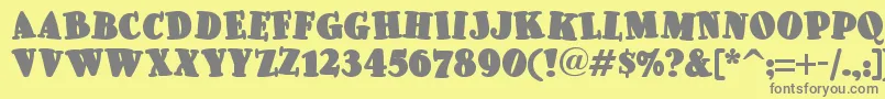 Pleasinglyplumpnf-fontti – harmaat kirjasimet keltaisella taustalla