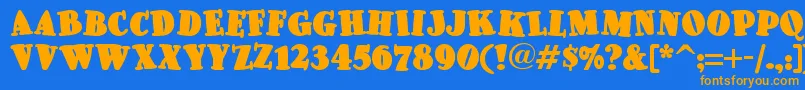フォントPleasinglyplumpnf – オレンジ色の文字が青い背景にあります。