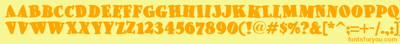 Pleasinglyplumpnf-Schriftart – Orangefarbene Schriften auf gelbem Hintergrund